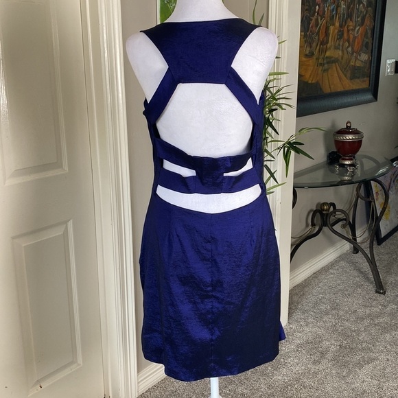 Cache Purple Navy Iridescent Formal Party Cocktail Ruched Pleated Mini Dress 12 - Picture 6 of 9